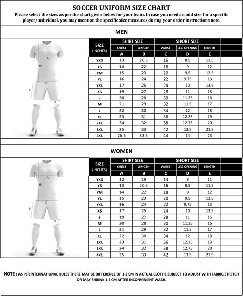 soccer uniform size chart.